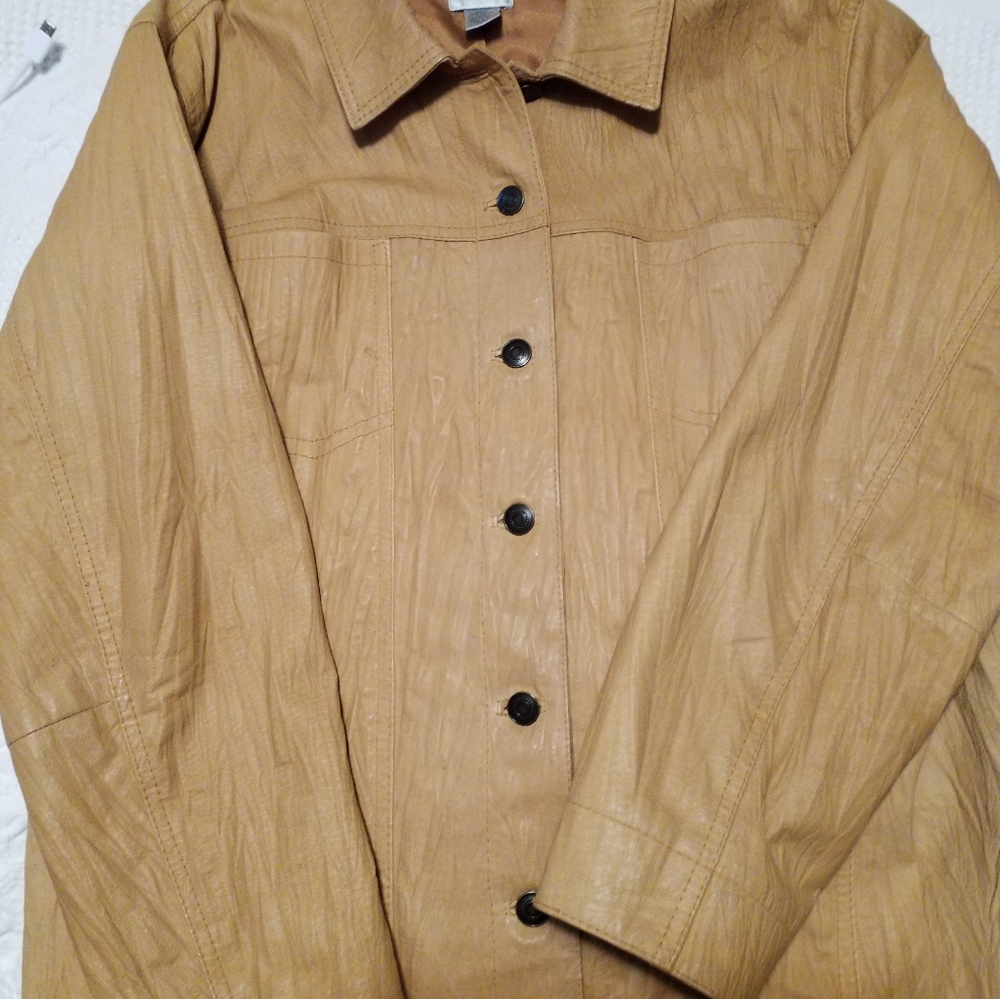 Chico’s Distressed Leather rivet jacket camel, beige size 2 -L